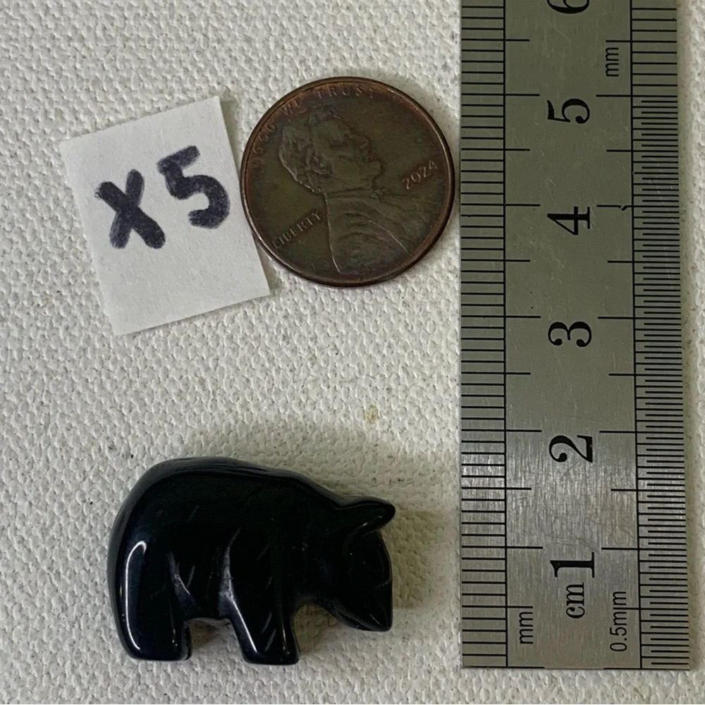 Vintage Carved Obsidian Black Bear Fetish Pendant Bead Detailed Drilled Mini .9